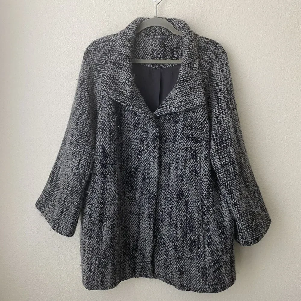 Eileen Fisher Jacket Womens Sz XL Wool Peacoat Tweed Button Front - Picture 1 of 8